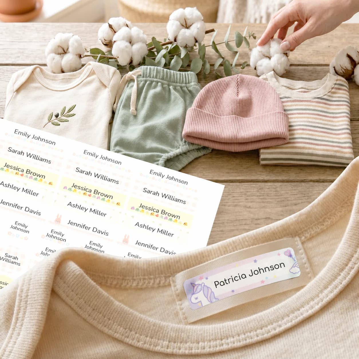 Cotton labels for clothing care tags